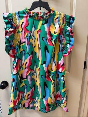 JODIFL Multicolor Abstract Print Ruffled Sleeve Dress